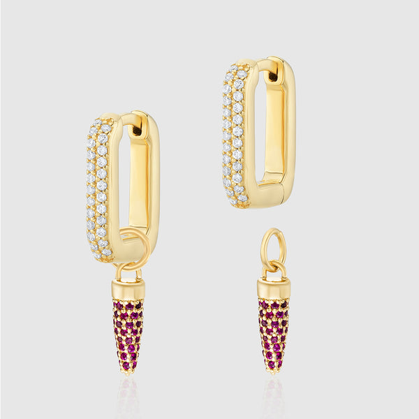 Auree x @theeditbutton Gold Pavé Hoop Earrings with Raspberry Pointed Drops