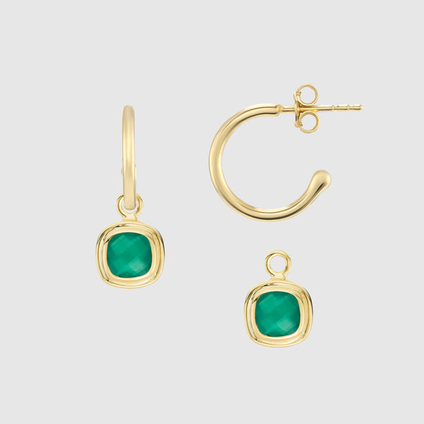 California Cushion Green Onyx & Gold Interchangeable Hoop Earrings