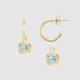 California Cushion Blue Topaz & Gold Interchangeable Hoop Earrings