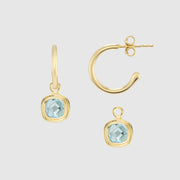 California Cushion Blue Topaz & Gold Interchangeable Hoop Earrings