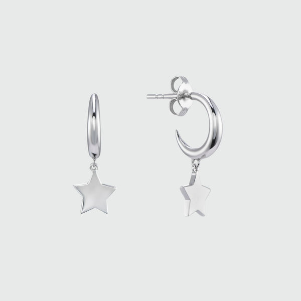 Alta Silver Moon Hoop Earrings with Star Drops