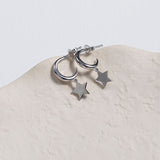 Alta Silver Moon Hoop Earrings with Star Drops