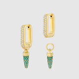 Auree x @theeditbutton Gold CZ Interchangeable Hoop & Green Pointed Drop Earrings