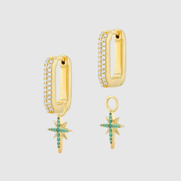 Auree x @theeditbutton Gold CZ Interchangeable Hoop & Green Star Drop Earrings