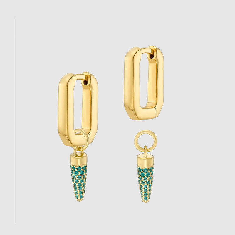 Auree x @theeditbutton Gold Interchangeable Hoop & Green Pointed Drop Earrings