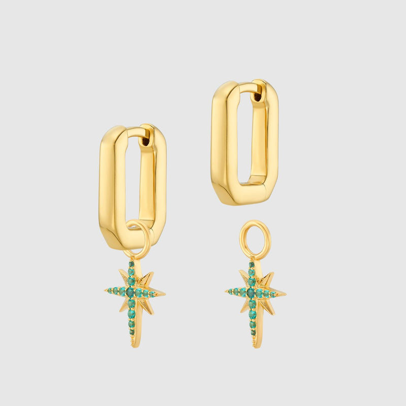 Auree x @theeditbutton Gold Interchangeable Hoop & Green Star Drop Earrings