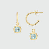 California Cushion Blue Topaz & Gold Interchangeable Hoop Earrings