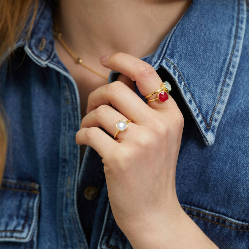 Rings - Mondello Fuchsia Pink Chalcedony Gold Vermeil Ring