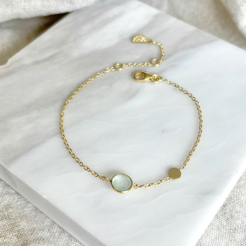 Bracelets & Bangles - Salina Aqua Chalcedony And Gold Disc Bracelet