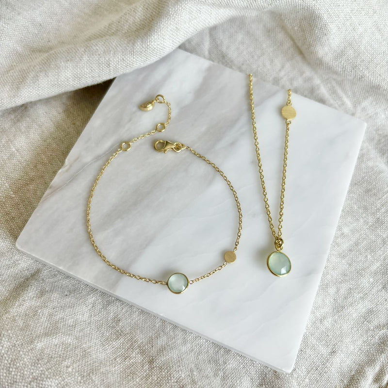 Bracelets & Bangles - Salina Aqua Chalcedony And Gold Disc Bracelet