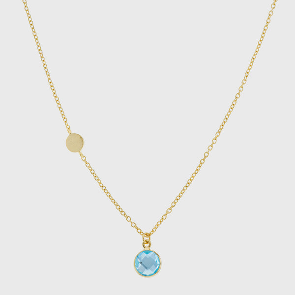14 Karat White Gold Blue Topaz Birthstone Round Blue Topaz & Diamond Halo Pendant  Necklace - WeilJewelry