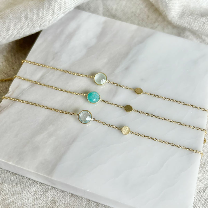 Bracelets & Bangles - Salina Aqua Chalcedony And Gold Disc Bracelet