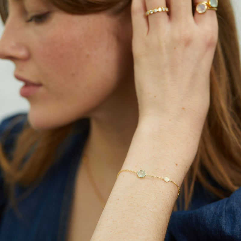 Bracelets & Bangles - Salina Aqua Chalcedony And Gold Disc Bracelet