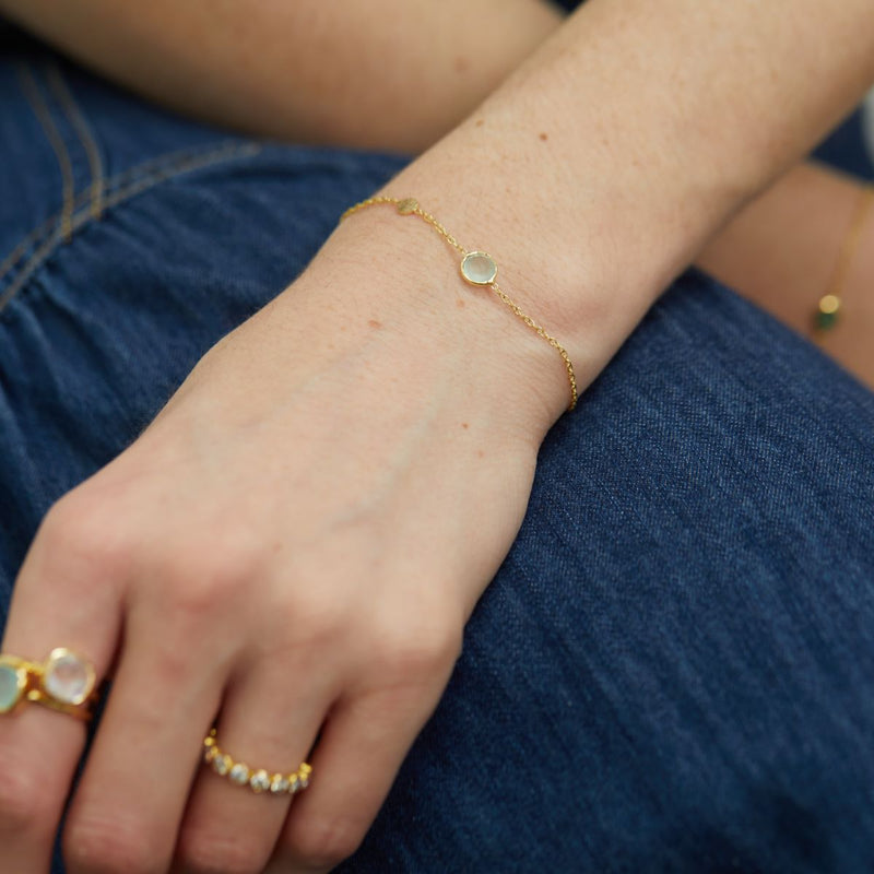 Bracelets & Bangles - Salina Aqua Chalcedony And Gold Disc Bracelet