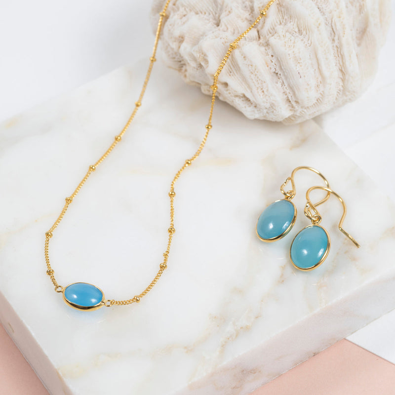 Pollara Blue Chalcedony & Gold Vermeil Beaded Necklace-Auree Jewellery