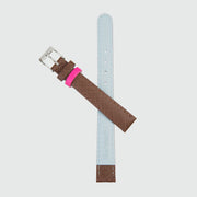 Montmartre Chestnut & Powder Blue Leather Watch Strap with Silver Buckle-Auree Jewellery