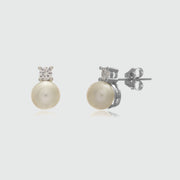 Harcourt Pearl & Cubic Zirconia Silver Drop Earrings-Auree Jewellery