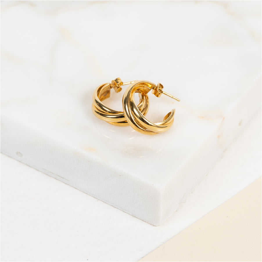 Triple Yellow Gold Hoop Earrings | Auree Jewellery