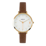 Montmartre Yellow Gold Watch with Chestnut Brown & Orange Leather Strap-Auree Jewellery