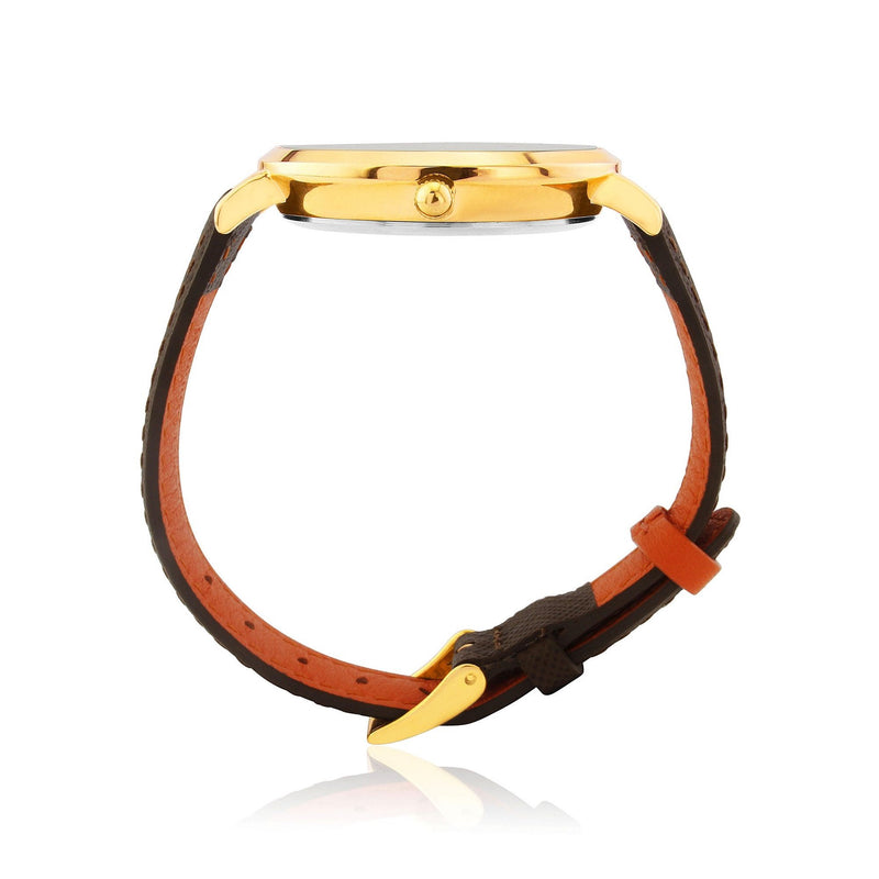 Montmartre Yellow Gold Watch with Chestnut Brown & Orange Leather Strap-Auree Jewellery